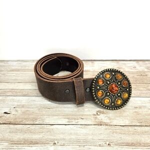 Italian Leather Belt With Detachable Buckle 1.5" Wide- Waist Sz. 34", Faux Amber